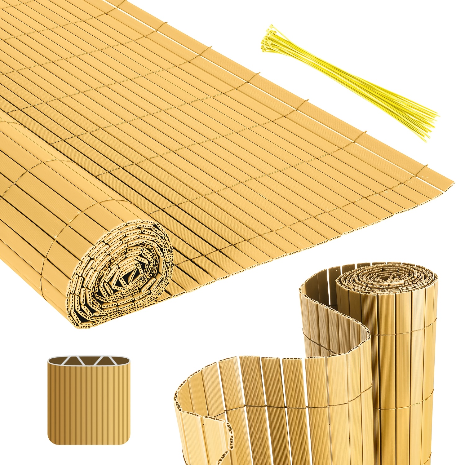 80cm High X 300cm Long Pvc Privacy Screen, Reinforced W-shaped Structure Slats, Privacy Fence With Ties, Green/grey/brown/bamboo Color, Suitable For , Windproof Baffle