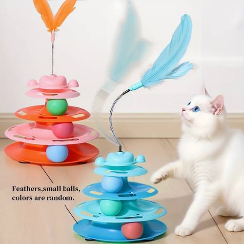 jouet pour chat avec à plumes artificielles - jouet rotatif à bille pour chat, jouet interactif de taquinerie pour chats, cadeau pour chat, convient jouet daccompagnement pour chat dintérieur, jouet -amusement et de pour réduire lennui, pile