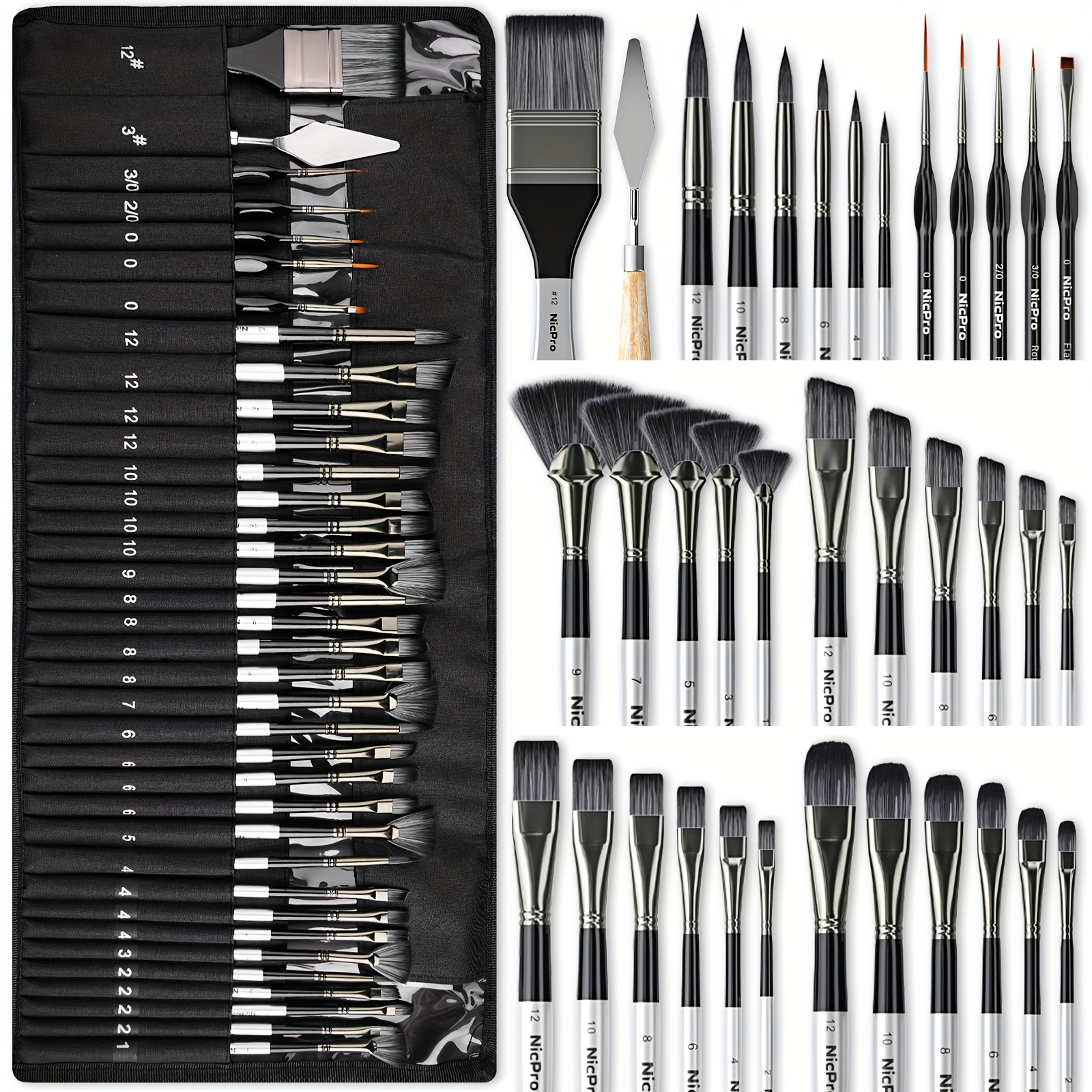 

Nicpro 36pcs Paint Brush Set, Professional Paintbrushes With Palette Knife And Cloth Roll, Suitable For Artists And Beginners