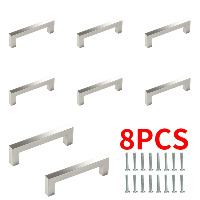 TEMU 8pcs Brushed Stainless U-shaped Cabinet Pulls, Modern Minimalist Square Bar Handles, Sturdy Furniture Hardware For Cabinets, Wardrobes & Drawers