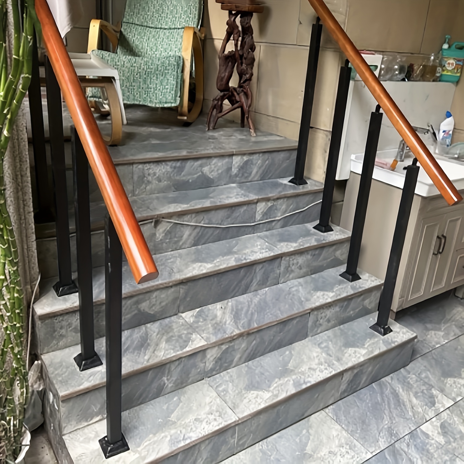 4 Poteaux De Balustre D'escalier – Acier Réglable, Noir/or, 8x8x100cm, Modernes