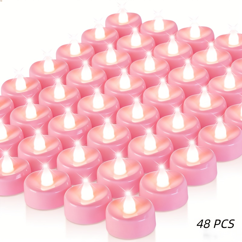 TEMU 48 Pack () Pink Led Tea Lights Battery Operated Flameless Candles With Realistic Flickering Flame Suitable For Weddings, Parties, Halloween,