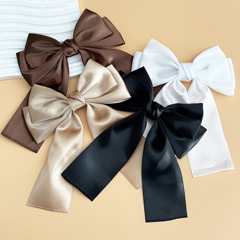 

4-pack Bow Hair Clips, Large Elegant , Satin Fabric, Solid Color, Birthday, Hair Accessories For Hairstyling