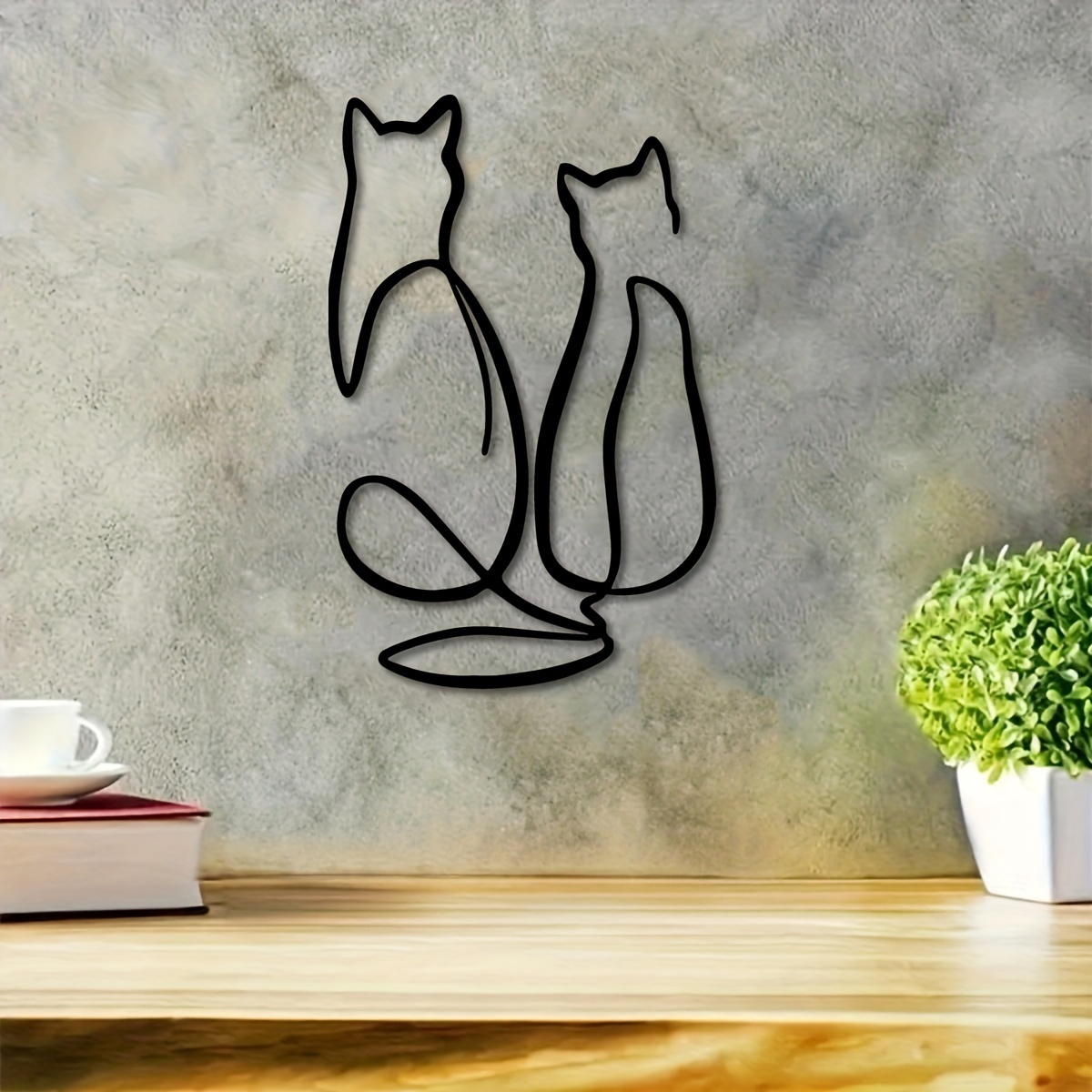 two cats wall art minimalist line art animal wall Temu