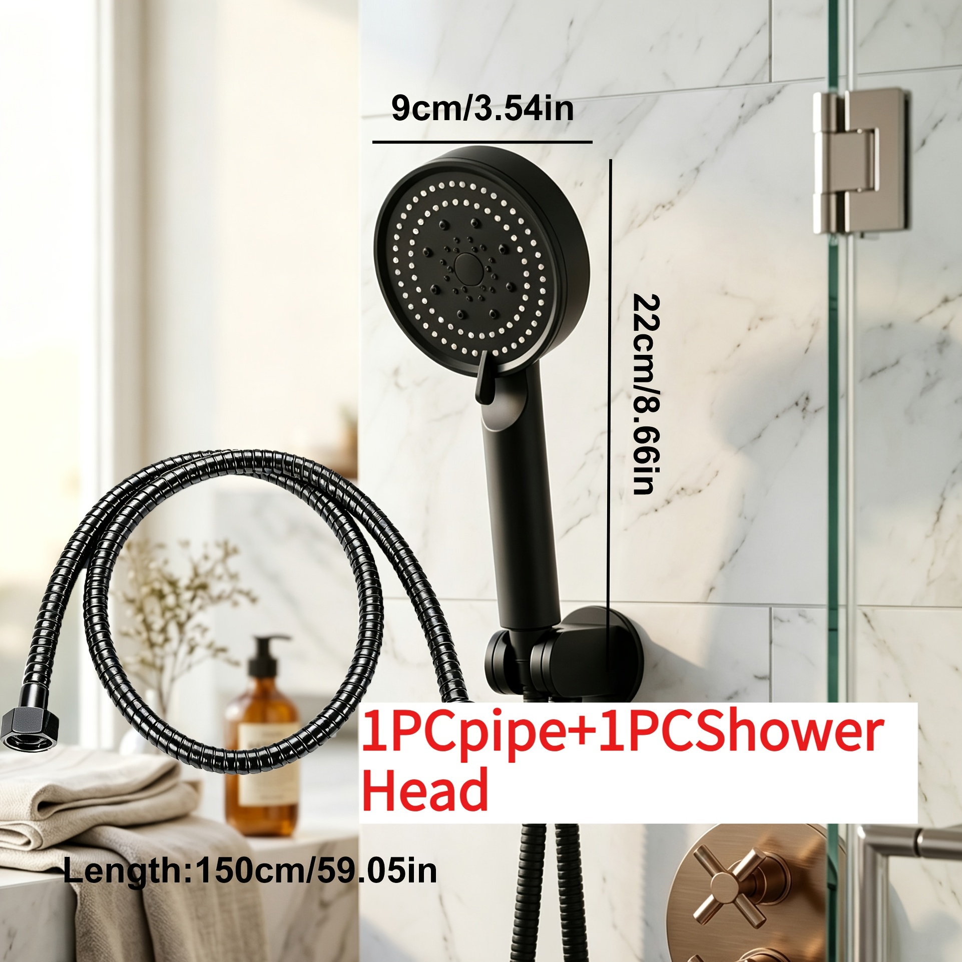 TEMU 2pcs Set Of Multifunctional Booster Showerheads With Hose, 5- Flow Quick Switching, Adjustable Handheld Design, Non-slip And Durable Body,