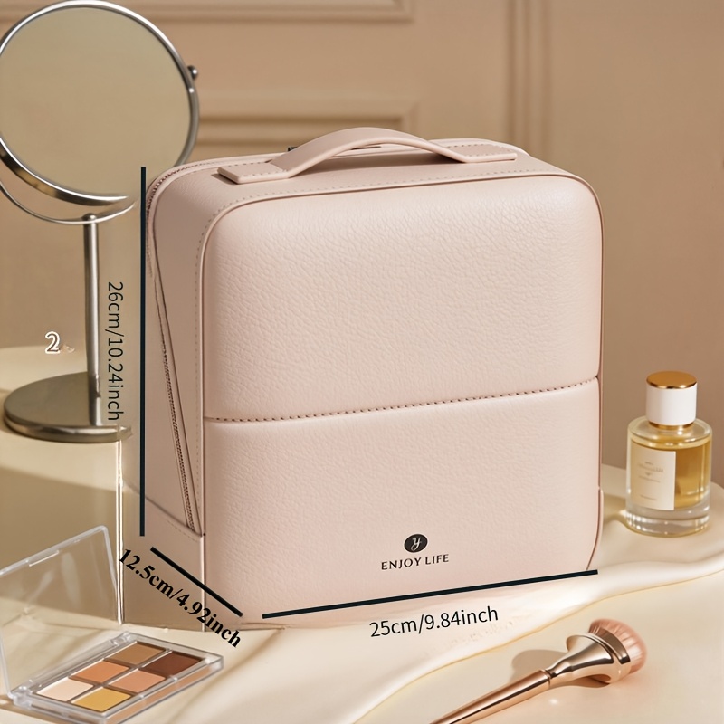 TEMU 1pc Large Capacity Travel Makeup Bag, Portable Synthetic Leather Cosmetic Organizer Box, Multifunctional High Quality Toiletry Wash Bag With