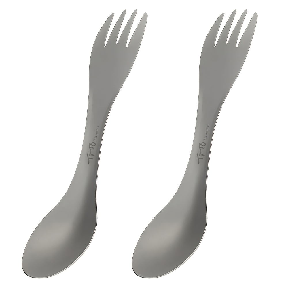 Image of 2/3pcs Titanium Spork 2-in-1 Spoon Ultralight Cookware Portable Fork Knife Outdoor Camping Picnic Accessories Portable Hiking Travel Tableware