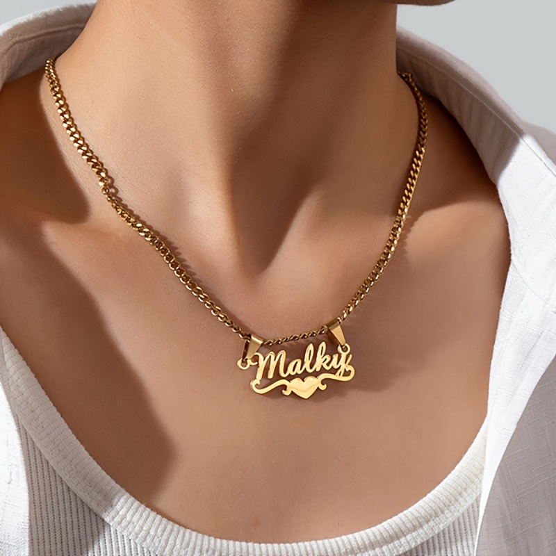 

Personalized Stainless Steel Name Necklace - Elegant Heart-shaped Pendant, Custom Diy Jewelry For Women - Perfect Birthday Or Holiday Gift For Mom & Girlfriend