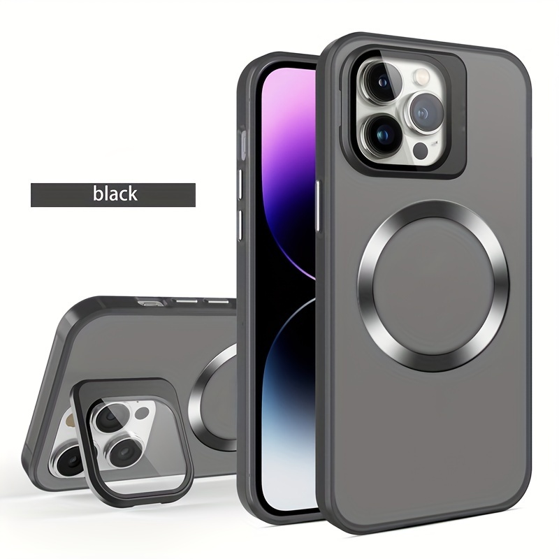  lunhaifi Magnetic Phone Case with Lens Mount, Camera Mirror  Bracket Phone Case for iPhone 12 13 14 Pro Max, Plating Bling Transparent  Shockproof Case (Black,for iPhone 14 Pro Max) : Cell