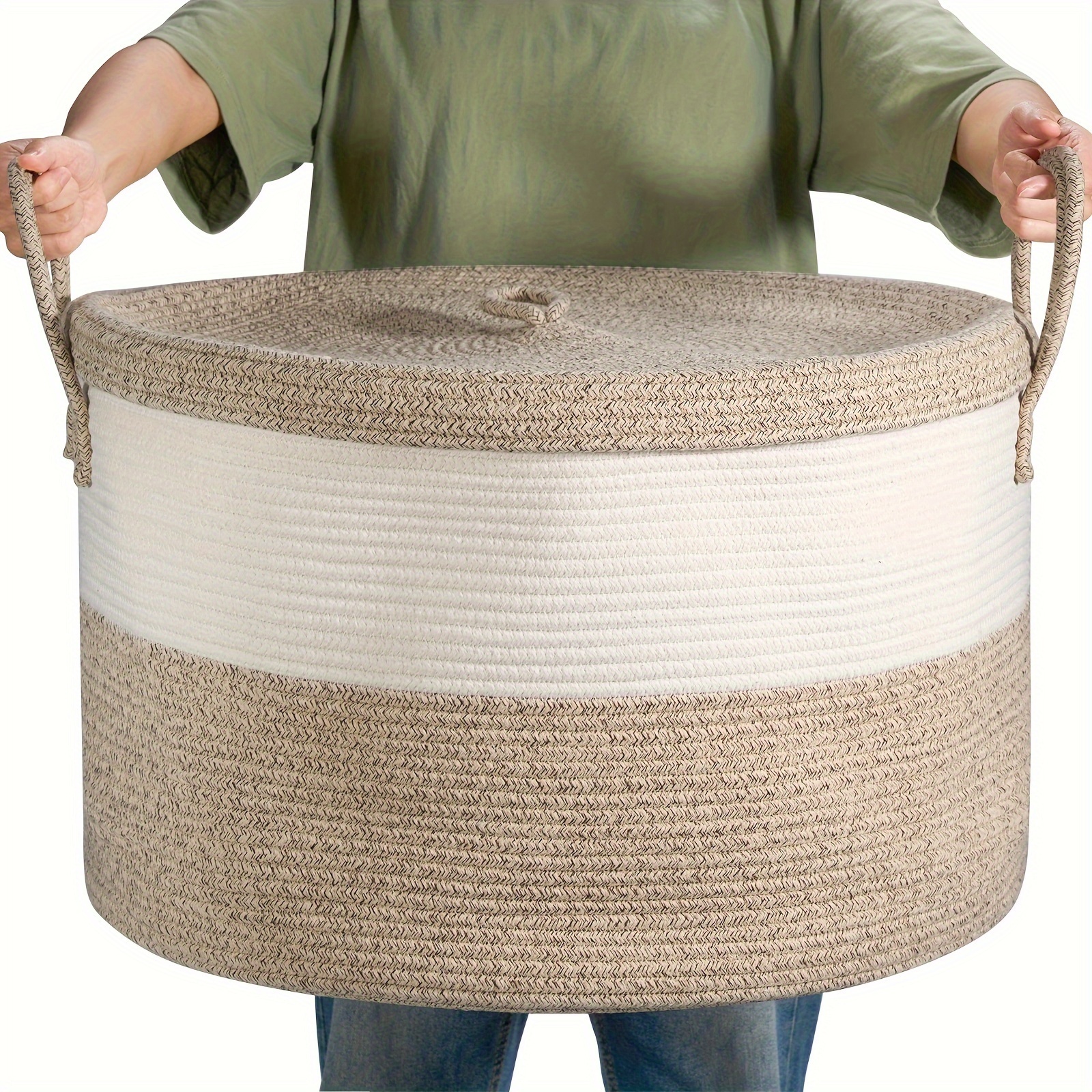 * Set Geschenkkörbe mit Deckel * Deckenkorb, der 55,12 cm x 55,12 cm x 35,05 cm misst * geflochtener Seilkorb * XXL großer Korb mit Griffen * Wohnzimmer-Deckenkorb * Stofftierkorb, eine Wäschekorb *