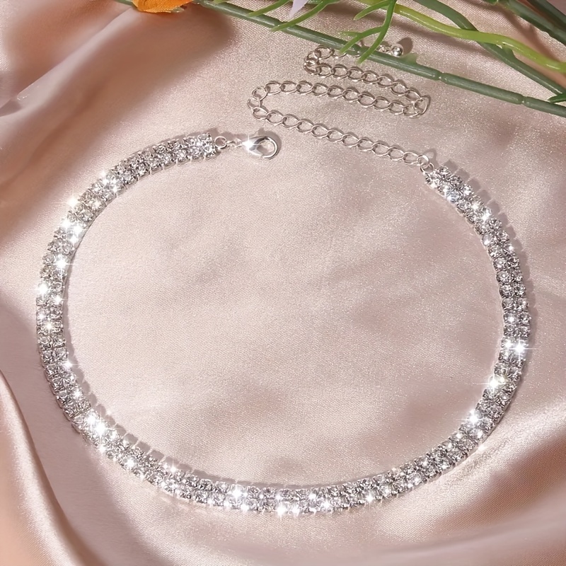 Rhinestone Choker Necklace for Women, Fashionable Copper