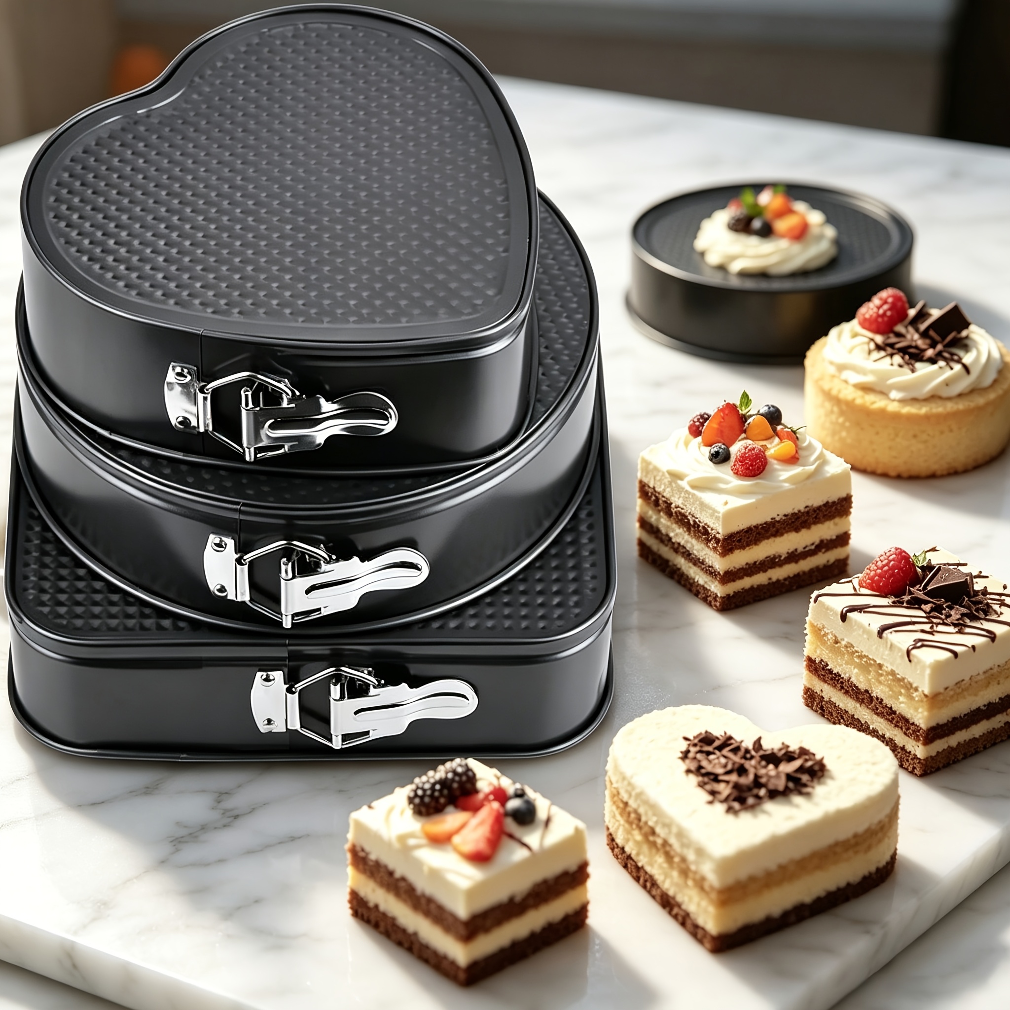 Image of Springform Cake Tin, Set Of 3, Diameter 24/22/20 Cm, Baking Tin, Professional Cake Tin, Round, And Baking Utensils, Removable Base, Coating, Leak-proof, Adjustable, For Pizza And Quiches, Carbon Steel
