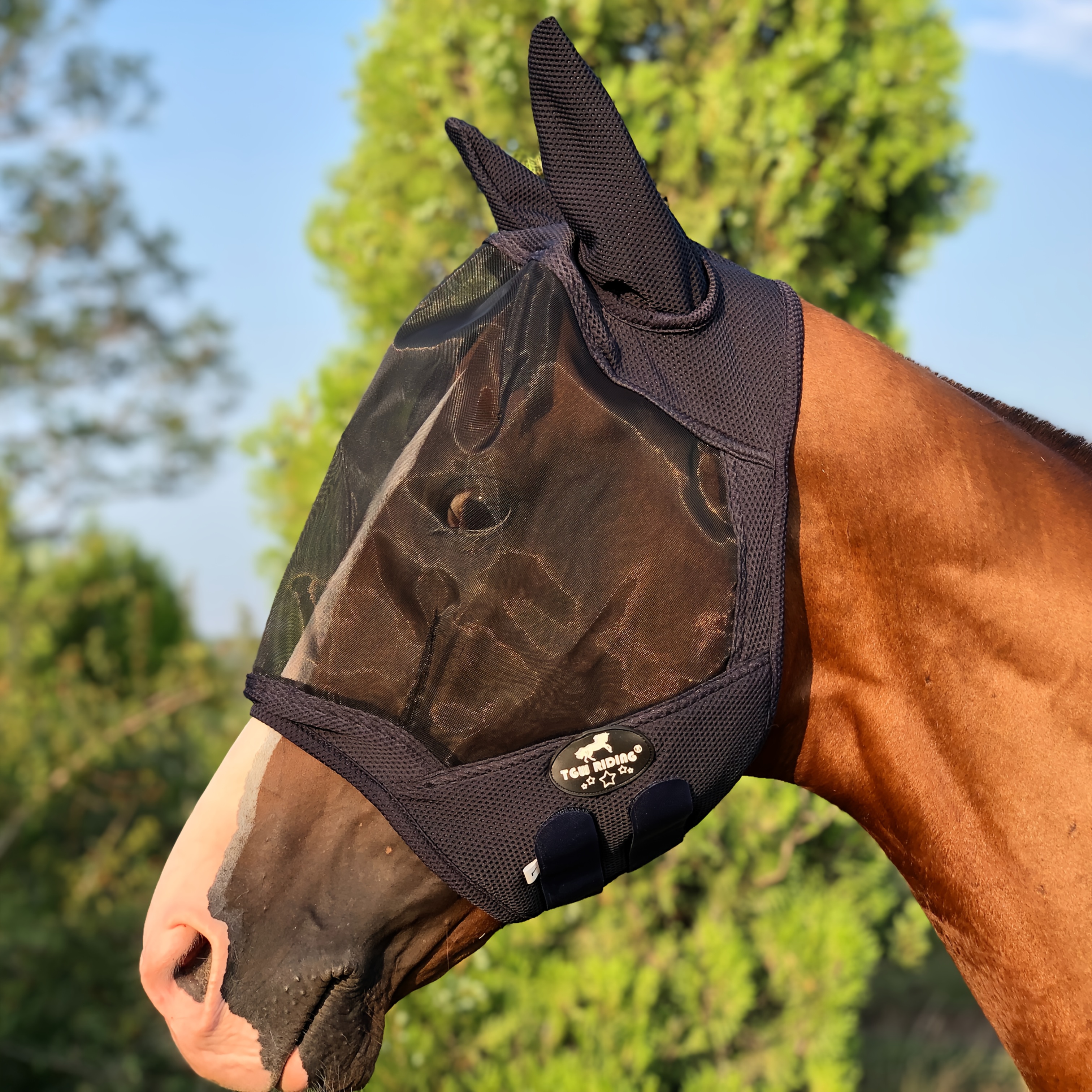 Image of Horse Fly Mask With Breathable Mesh Non Heat Transferring Uv Protection For Horse, 86% & Durable Mesh Horse Fly Mask