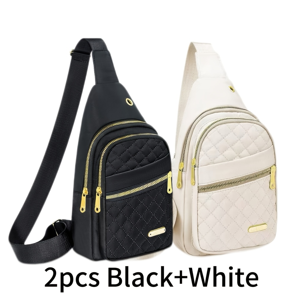 TEMU 2pcs: Chic Quilted Crossbody Chest Bag - Versatile Solid Color - Perfect For Daily Use, Casual & Travel - Lightweight & Comfortable Men Women's
