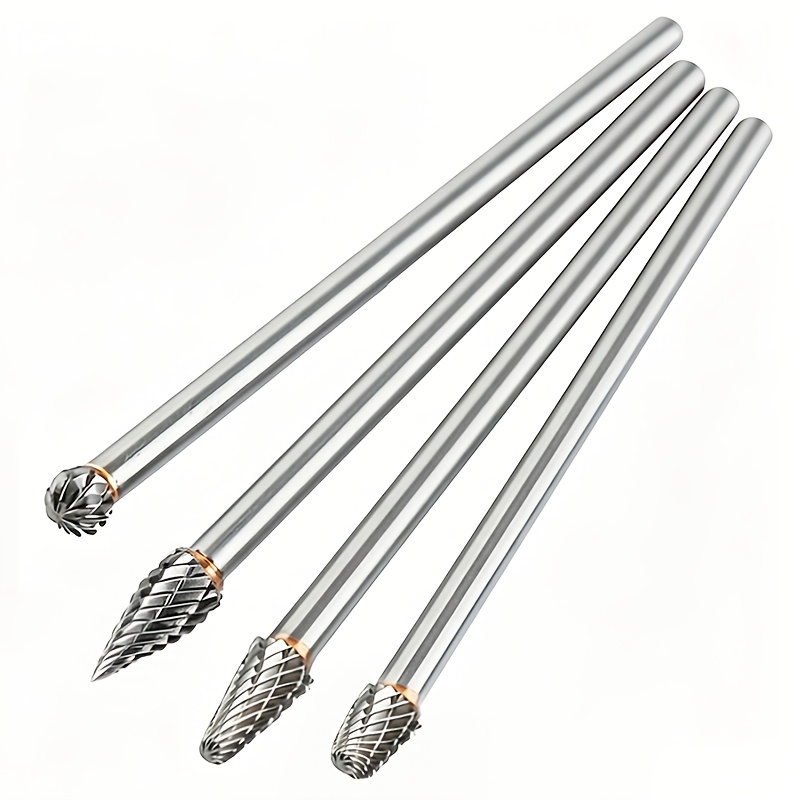 TEMU 4pcs Long Shank Burr Set - Double-, Grinding Heads, High Hardness And Durability, Suitable For Wood, Metal, And Stone Polishing And Carving,