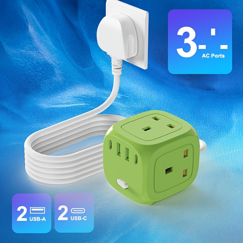 TEMU New Multi-functional Strip With 3 Outlets, Featuring (2 Usb- Type-c Ports), Equipped With A 2m/6ft Power Cord, Suitable For Home, Office,