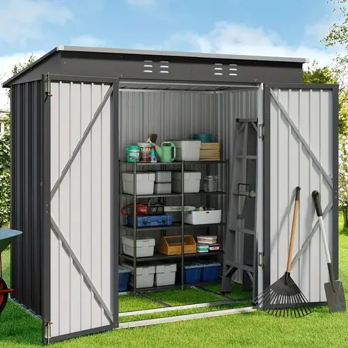 event shelters 6 x 4 metal storage shed outdoor storage shed metal garden shed with locking doors proof waterproof shed outdoor storage space for backyard patio lawn dark gray green light brown