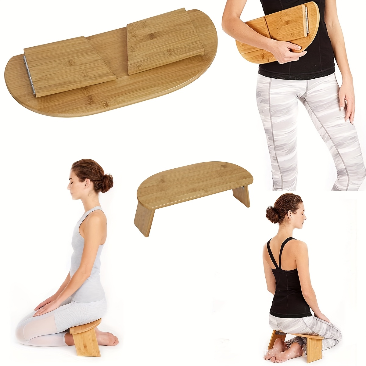 Thinkstar Brown Foldable Meditation Chair - Yoga Zen Meditation Bench Kneeling Stool Wooden Meditation Stool With Cushion Prayer
