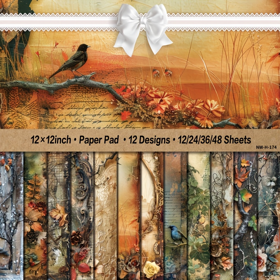 

12/24/36/48 Sheets Vintage Scenery Paper Pad, 12x12 Inch Art Craft Pattern Paper For Diy Decorative Backgrounds, Card Making Supplies