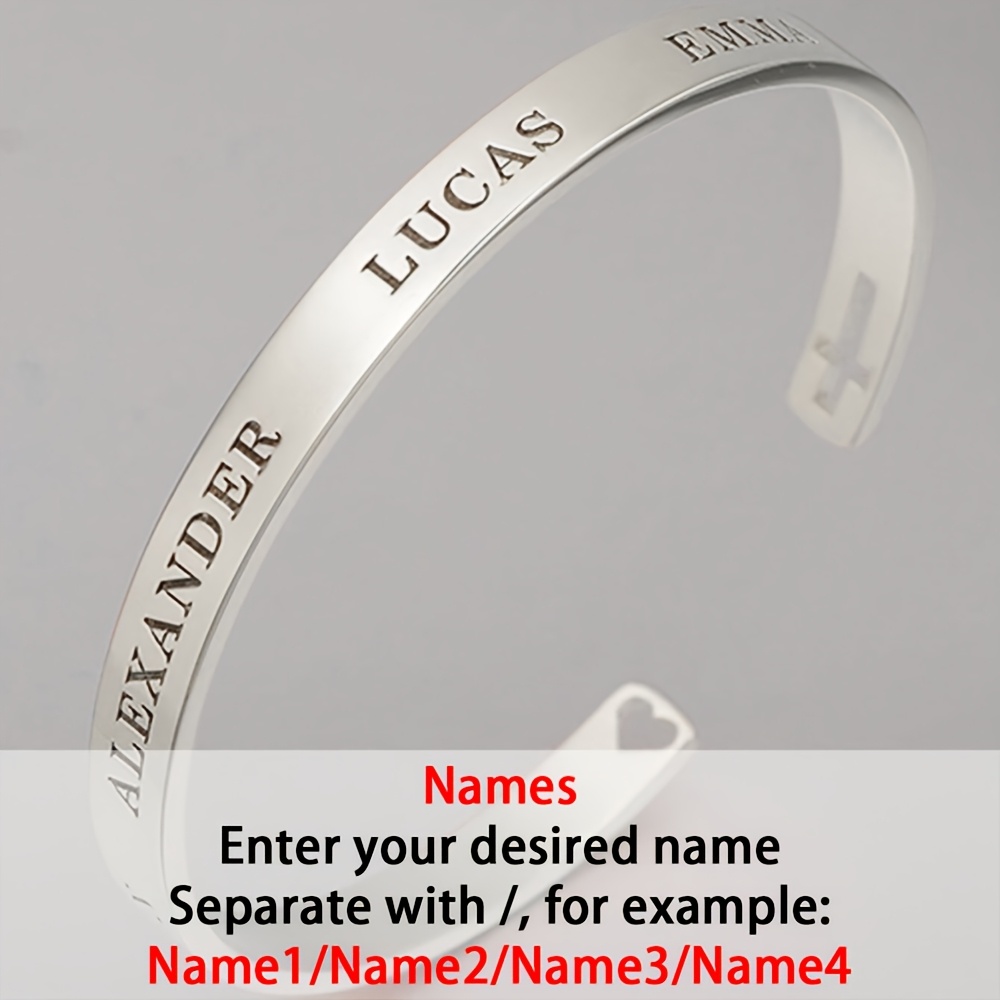 TEMU Custom 18k Golden Plated Engraved English Name Open Bangle Women's Personalized Stainless Steel Custom Bangle Can Customize Multiple English