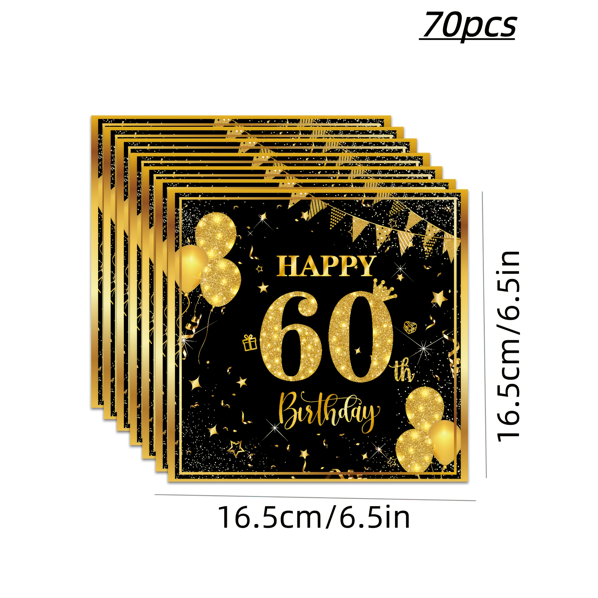 Image of 70pcs 60th Birthday Decoration Black And Golden 60th Birthday Napkins Disposable Paper Towels 60th Birthday Decoration Men And Women 60th Anniversary Wedding Retirement Party Supplies