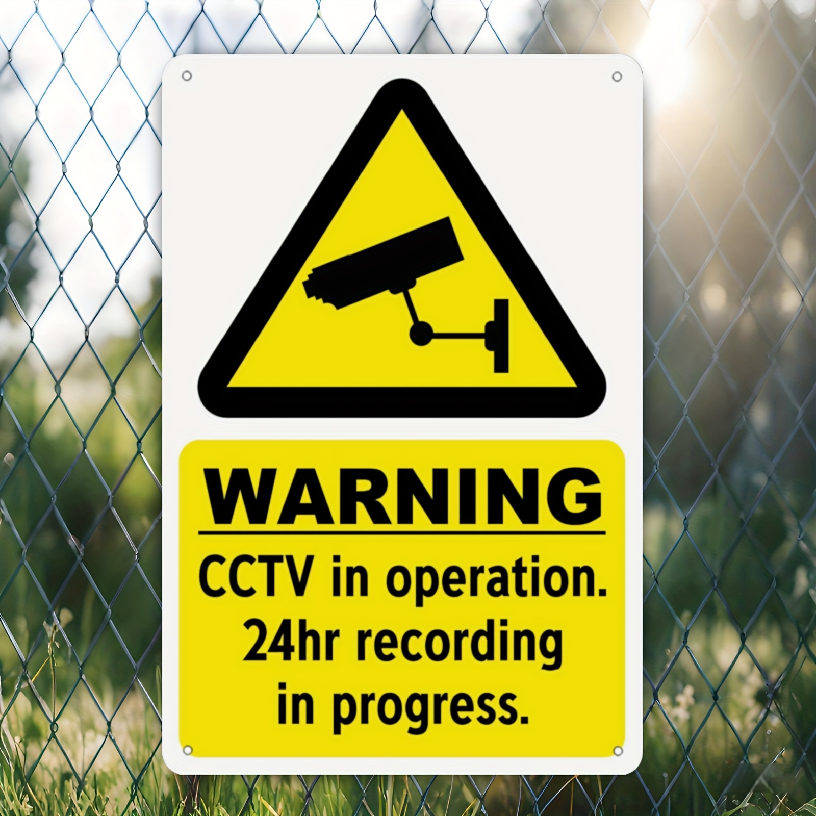 TEMU 2d Flat, 2d Flat - 1pc Cctv Security Camera Warning Metal Sign - 20.32x30.48cm Frameless Glossy With Surveillance Design, Yellow Background And