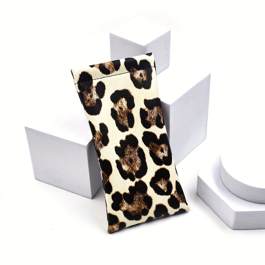 Image of White Leopard Pattern Glasses Case With Cleaning Cloth, Glasses Case With Snap Closure, Unisex