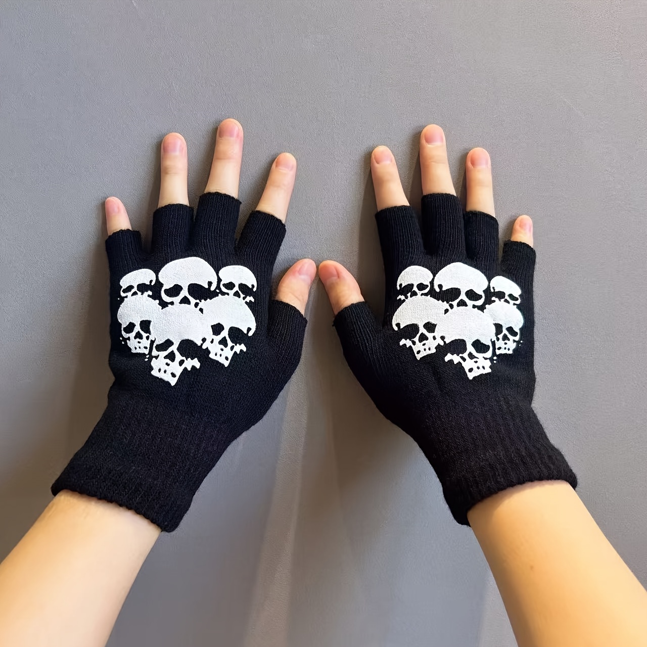skeleton fingerless gloves sold on Temu United States
