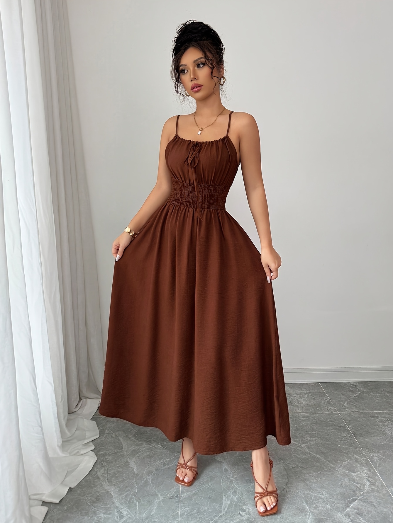 women's brown flutter - sleeve mini dress - sweet & effortless for -  women's clothing - Temu