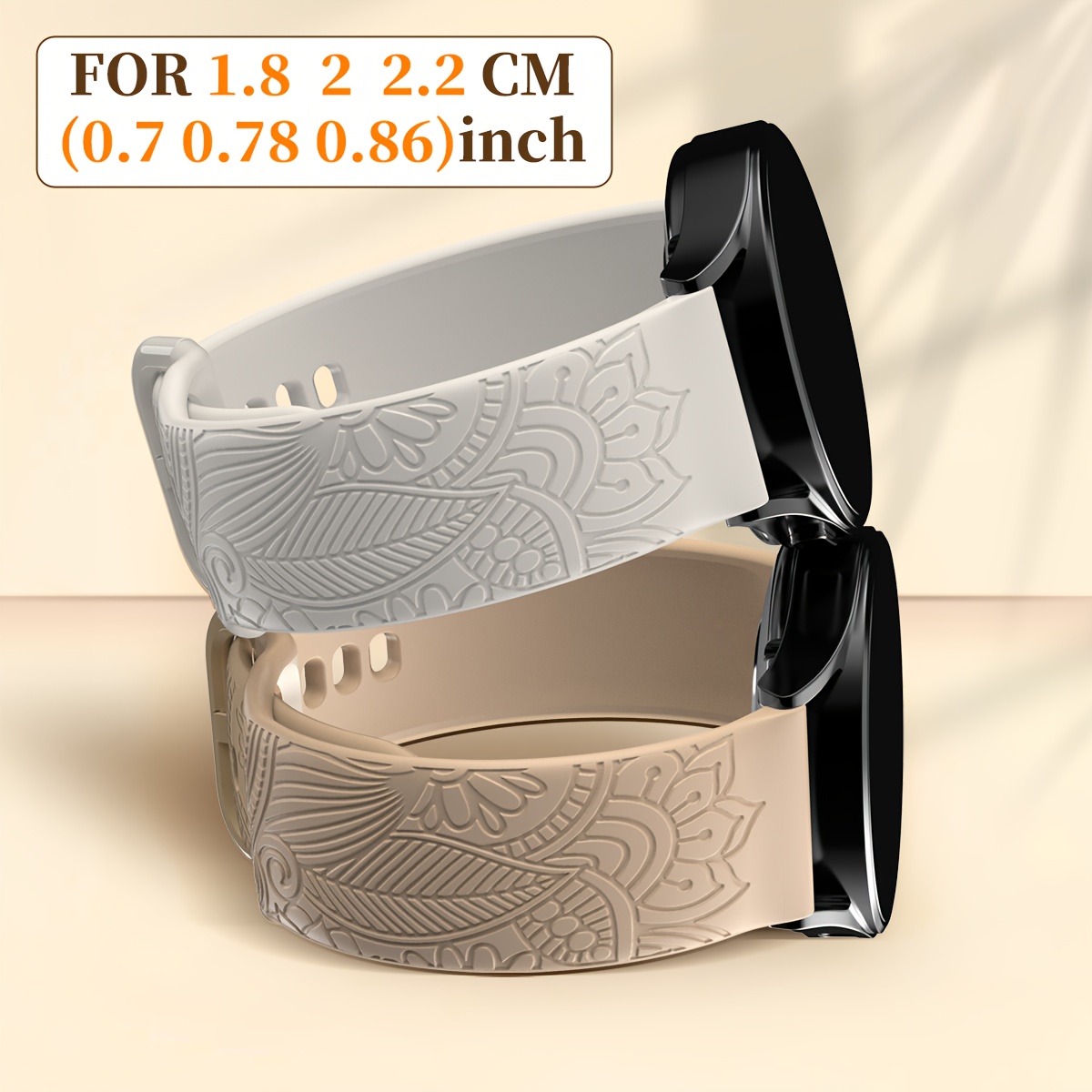 

Engraved Floral Print Silicone Watch Band, 0.70" Wide - Fits Samsung 5/3//sq 2/music/ Hr//gt2, And Stylish Strap, Stylish Watch |elegant Watch Accessory|flexible Silicone, Watch Accessories