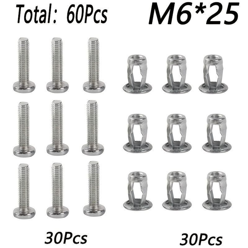 TEMU Set da 60 pezzi di a borchie a M4*20 / M4*25 / M5*25 / M6*25 con viti corrispondenti, elementi di fissaggio a tassello per foro per , targhe di