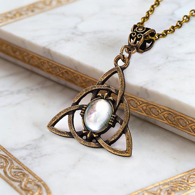 Exquisite Inlaid Celtic Knot Pendant Necklace, Bohemian Vintage Amulet, A Gift For Couples