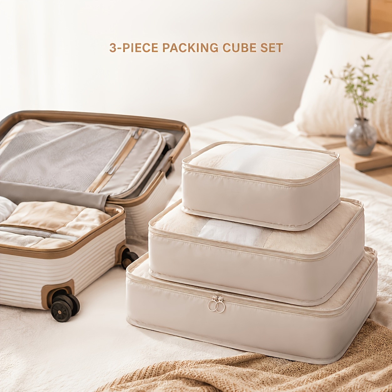 TEMU 3pcs Travel Compression Storage Cube, Lightweight Luggage Organizing And Storage Bag, Featuring Breathable Mesh Design, Space-, Suitable For