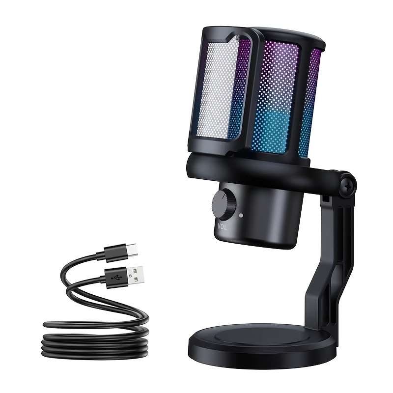 1pc Usb Microphone For Recording And Streaming Headphone Output And Touch-mute Button Rgb Gaming Microphone Noise Cancellation