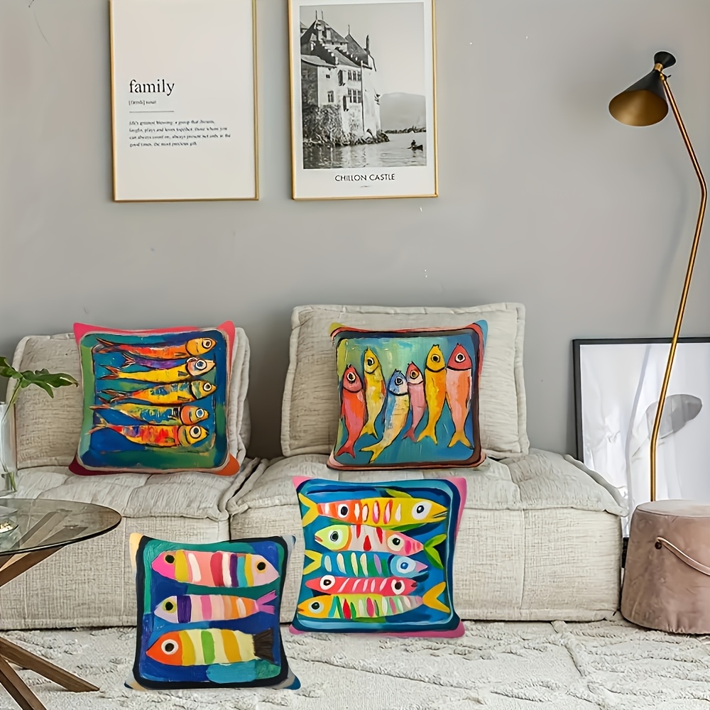 4pcs vibrant ocean themed pillow covers double sided print plush polyester machine washable with zipper closure ideal for car farmhouse bedroom living room sofa decor sofa pillow covers vintage style decor machine washable cover Product details 3