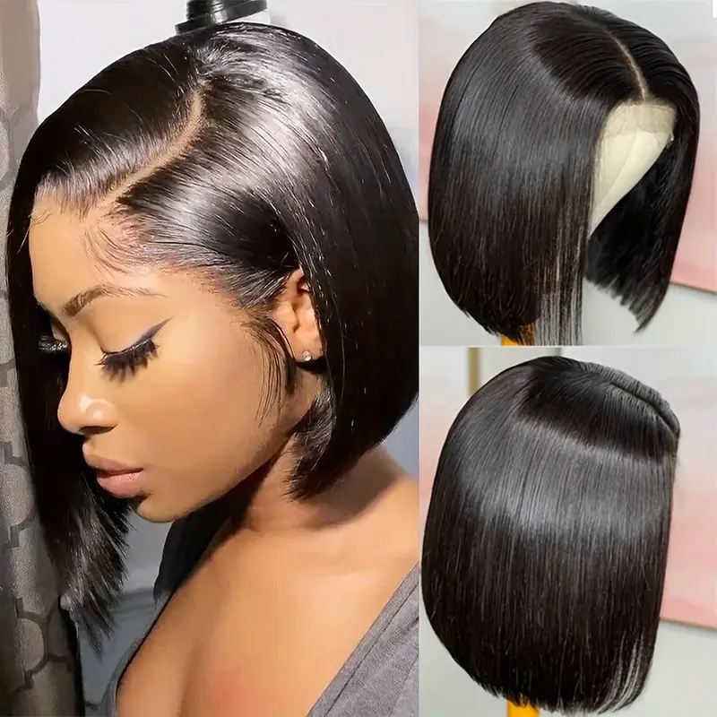 bob wig human hair 13x4 frontal lace wig human hair 150 density glueless with baby hair straight bob wigs for women 150 density 8 14 inch details 0