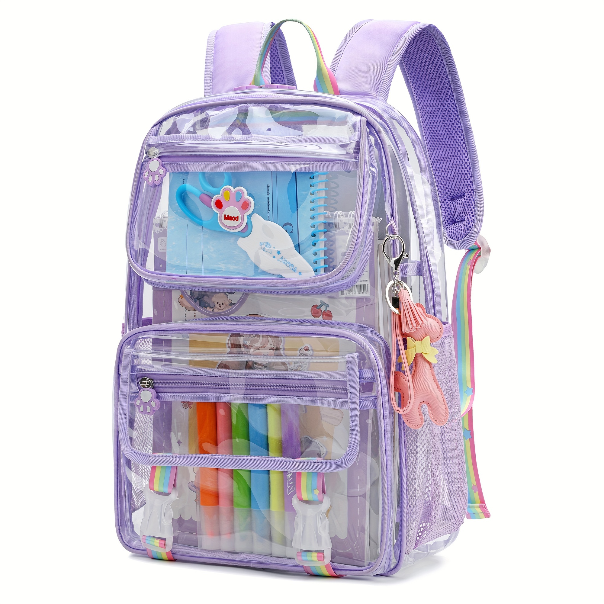 

Clear Backpack Heavy Duty Stadium Approved School Transparent Book Bag With Reinforced Padded Straps And Complimentary Gift (purple)