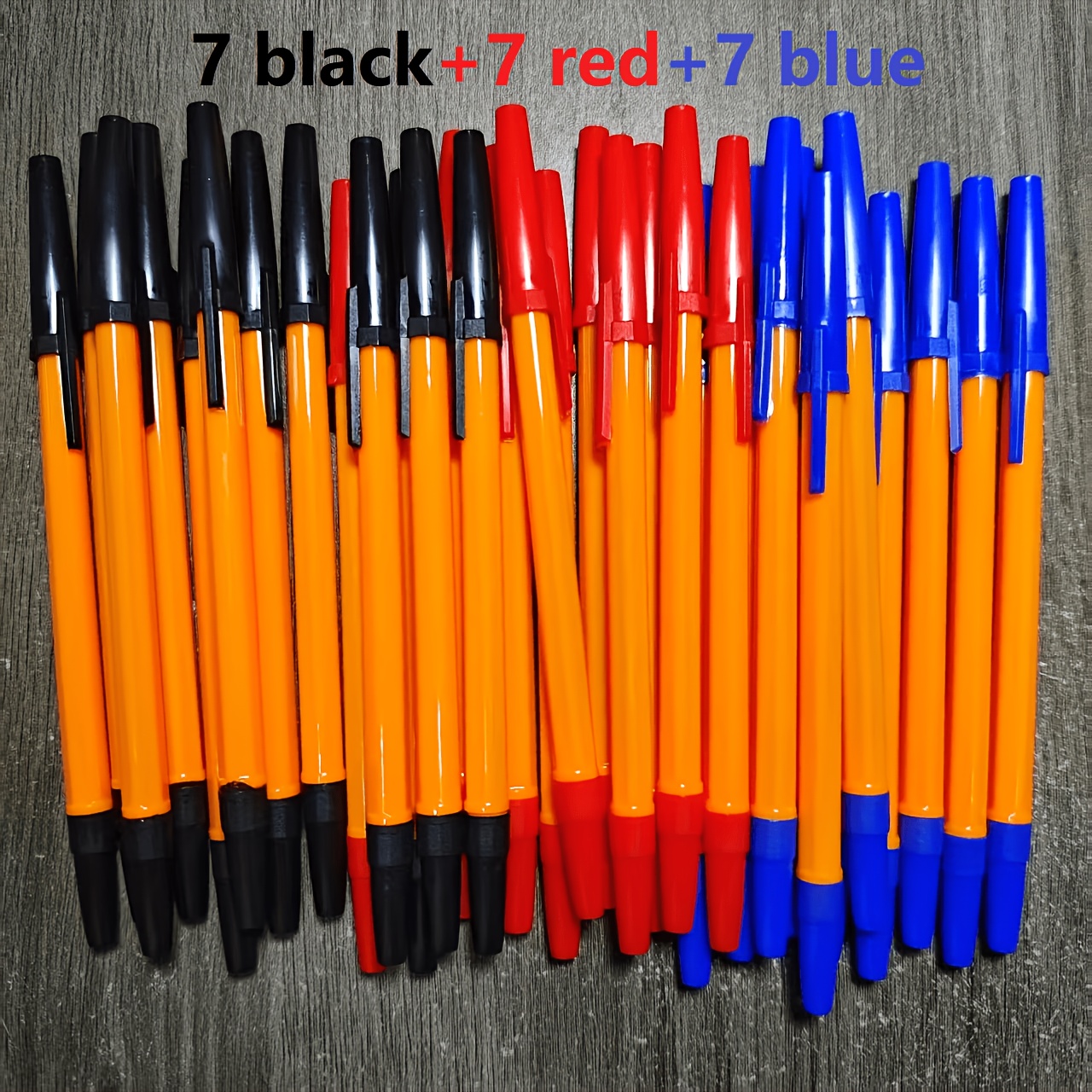 TEMU Lot de 21 stylos à bille originaux orange à pointe fine, 7 noirs + 7 rouges + 7 , stylos d'écriture à encre , à séchage rapide, multicolores ,