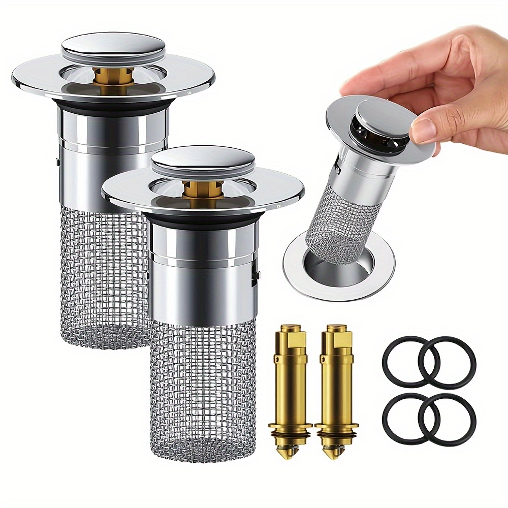 

2-Pack Passoires d'évier en acier inoxydable avec panier en anti-colmatage, filtre de lavabo de salle de bain à la rouille, bouchon de vidange d'évier pour trou de vidange de 34 à 40 mm