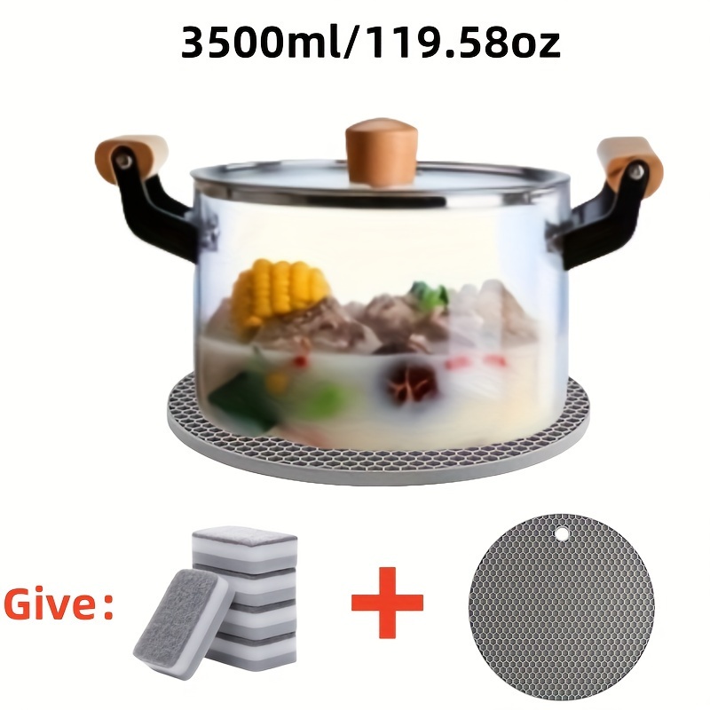 easy clean high borosilicate glass soup pot with lid and dual wooden handles transparent   kitchen cookware for everyday use details 7