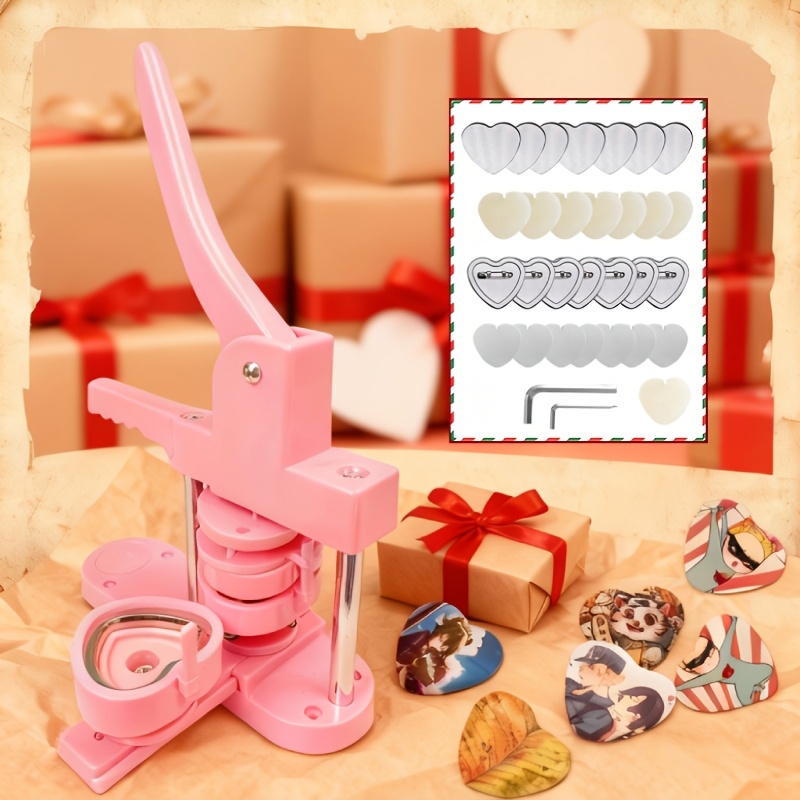 DIY Badge Making Machine Hartvormen Pin Button Maker Roterende Basis Starter Kits Eenvoudige Bediening For Geschenken Pin Buttons Spiegel(Color:Pink