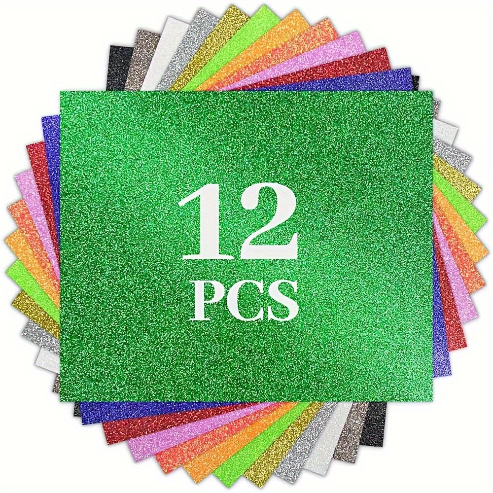 

Glitter Heat Transfer Vinyl Bundle, 12 Pcs, 10x12 Inch Sheets, Pack, & , Stretchable, Machine Washable, Waterproof Iron On For Diy T-shirts, Jeans, Bags & Textile Decorations