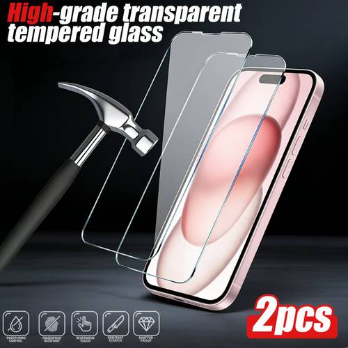 2 pack clear hd tempered glass screen protector compatible with iphone 17 pro max 17 air 16 pro plus 16 pro max 14 pro max 13 pro max 13 mini 12 11 pro xr xs max iphone 8 plus 7 plus anti fingerprint 9h hardness shockproof