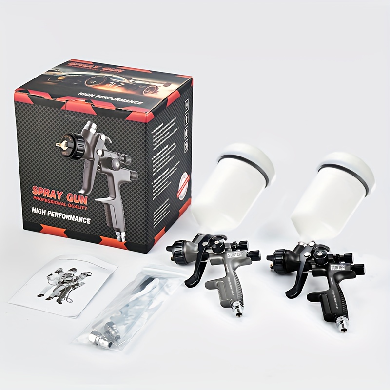 TEMU New 2pcs Airbrush Set, Featuring 1.3mm Hvlp 4mm Lvlp, And Equipped With 600ml Upper Pot Suitable For Car Body And Furniture Paint Crafts -