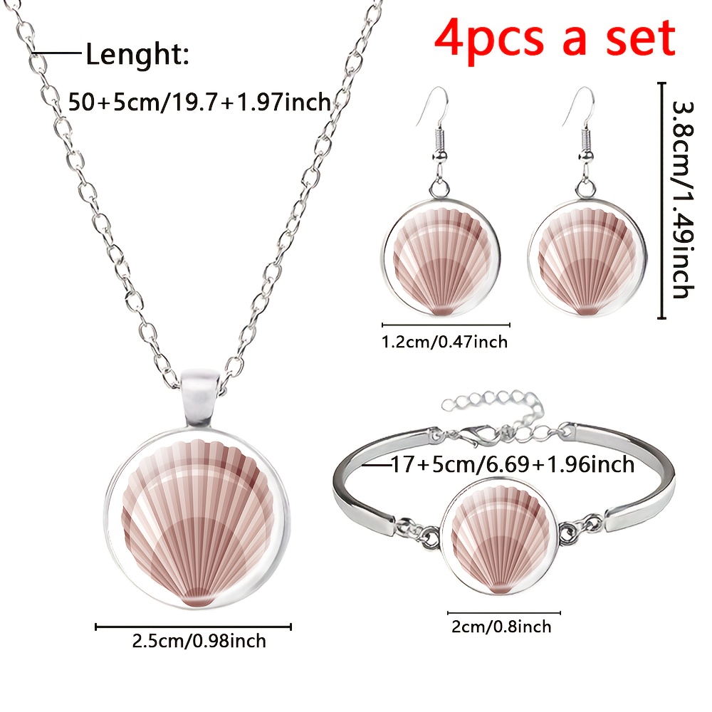 4pc White Shell Pattern Necklace Bracelet Earrings Set