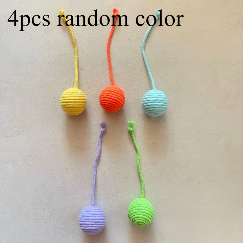 4pcs Colored Rope-wrapped Rolling Ball Cat Toy, With Built-in Bell, Suitable For Kittens, Without Battery