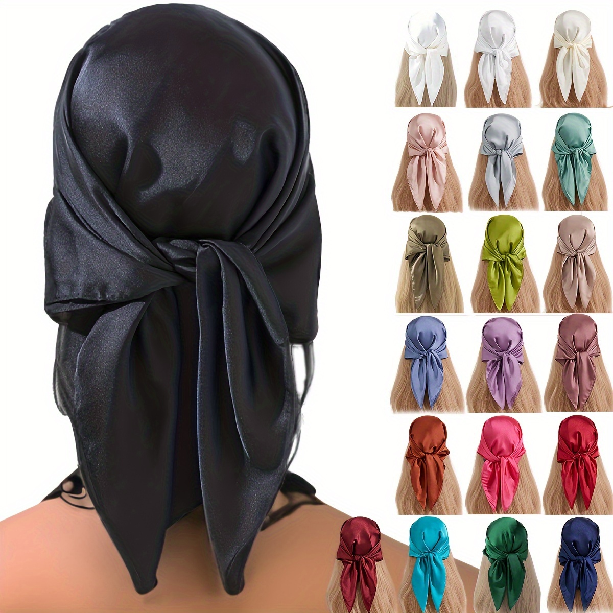 

27.5" Solid Silky Bandana Elegant Satin Square Scarf Plain Headscarf Hair Wrap Lightweight Neckerchief For Women