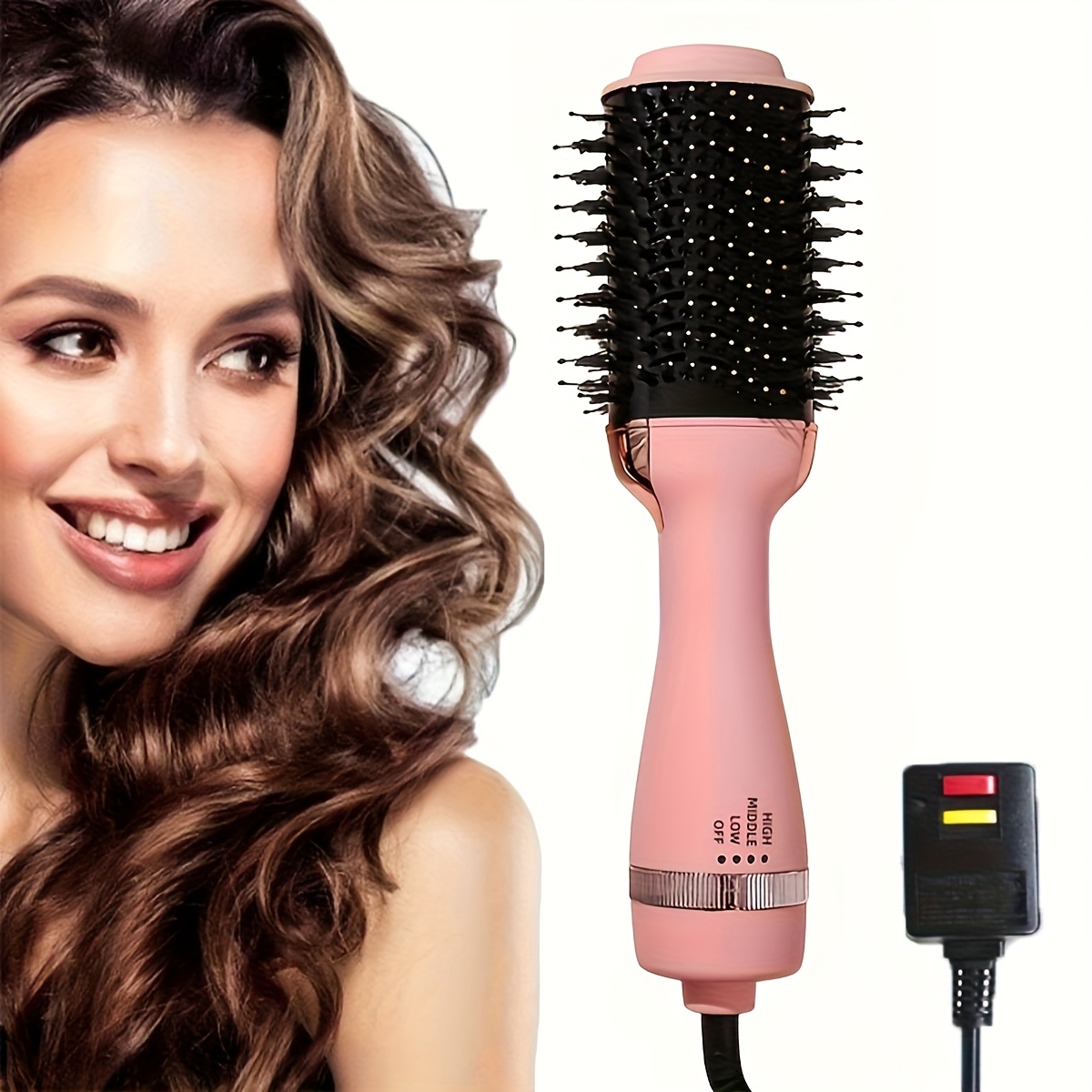 TEMU 3-in-1 Straightening Hair Brush - Negative Ion, Ceramic And Dryer - Women's Flat Iron And Volume (brush + Hair Dryer + Straightener)