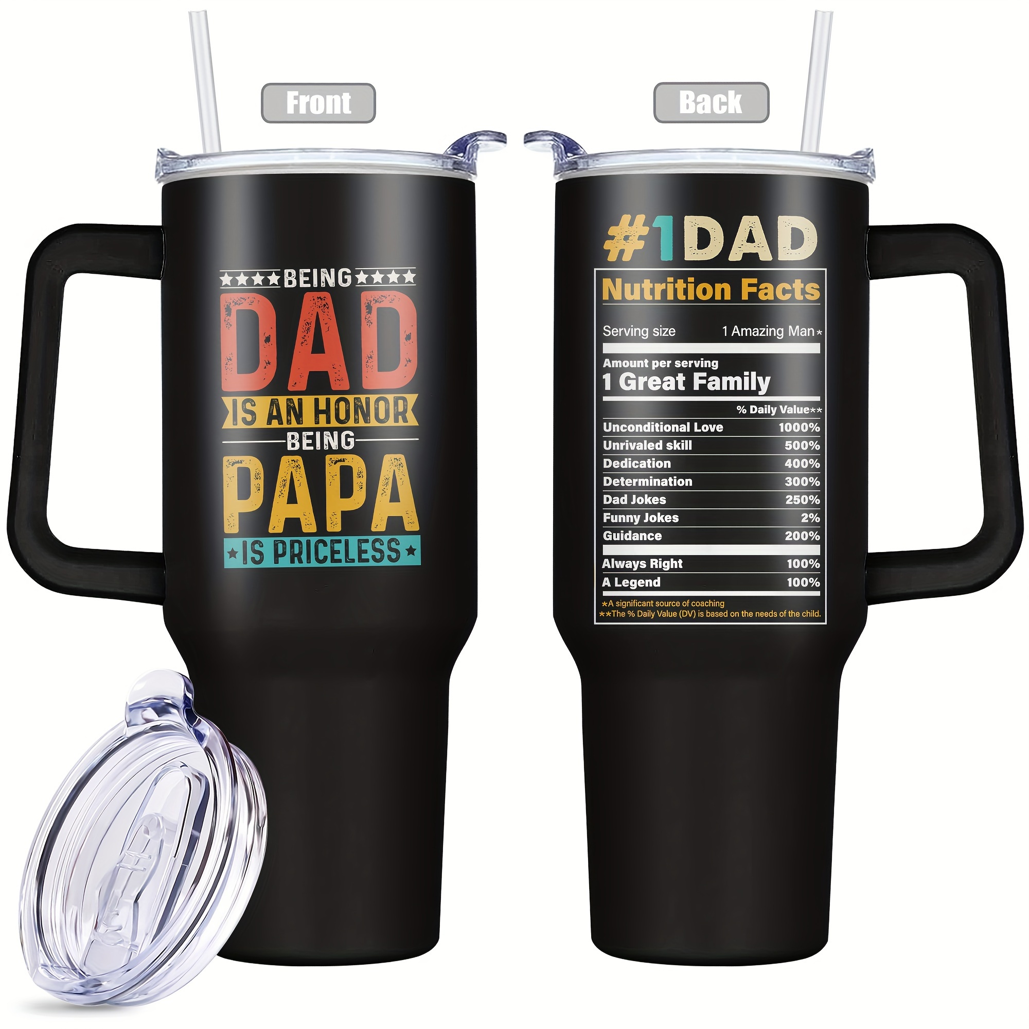 

1pc, Father's Day Gifts 40 Oz Tumbler Gifts For Dad, Funny Print Papa From Daughter Son Wife Birthday Fathers Day 20oz Stainless Steel Tumbler Travel Coffee Mug Cup Grandfather Husband Men Present