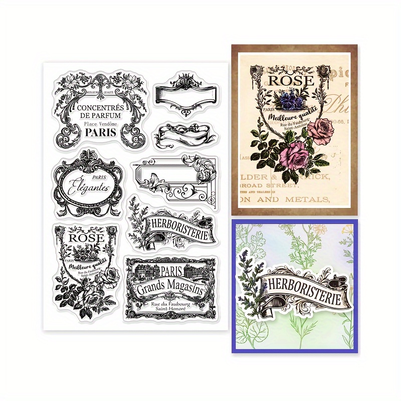 

Vintage French Advertisement Clear Silicone Stamps Set For Diy Card Making, Scrapbooking, And – Pvc Material Transparent Seal Labels With Rose, Parisian Theme – 1pc